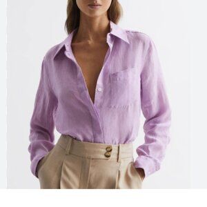 Reiss Linen Long Sleeve Shirt in Lilac purple button down collared 2